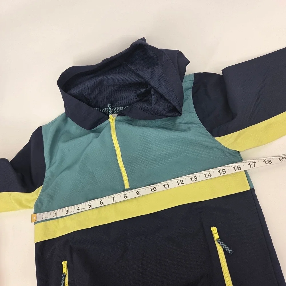 Tommy Bahama Windbreaker M 7/8 Blue Teal Yellow Hooded Jacket Sporty Coastal